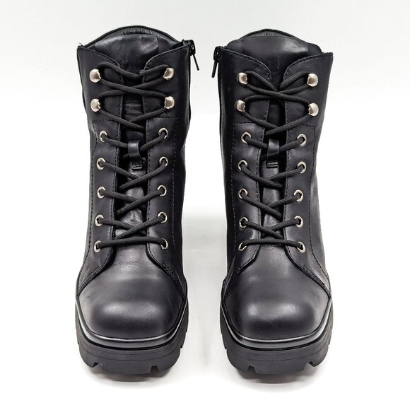 Jeffrey Campbell Hikes Black Leather Festival Platform Combat Boots size 9.5 - Picture 3 of 12